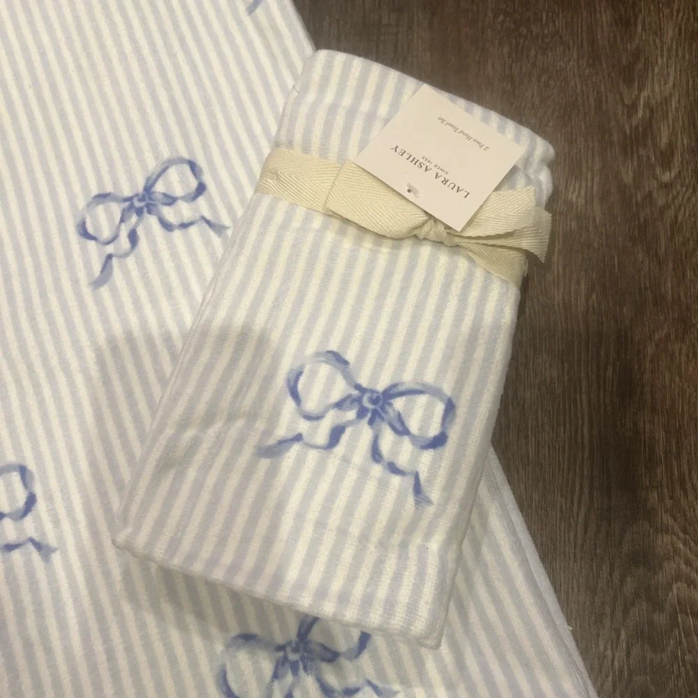 NEW Laura Ashley Floral Striped Cotton Hand Towels (2) and Bath Towel (1)